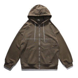 OEM Custom Logo Men's Streetwear Hoodies Heavy <b>Weight</b> Cotton Faded with Double-Ended Zipper Hooded Collar Wash <b>Water</b> Resistant - Product Image 1