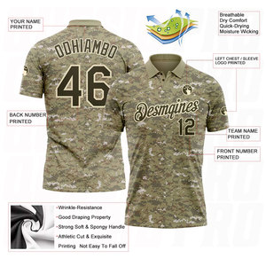 Polo de golf d'équipe Dry Fit sublimé respirant, maillot de sport camouflage olive crème, performance Salute Service - Product Image 3
