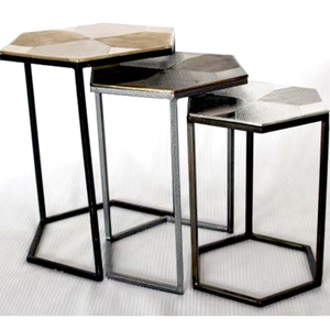 Hexagon Iron & Aluminum <b>Nesting</b> Tables | Set of 3 Modern Metal Side End Tables for Living Room Bedroom Home Furniture Decor Set - Product Image 3