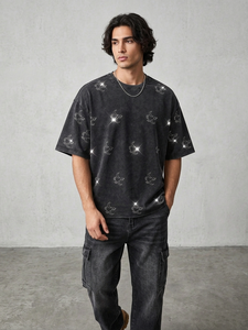T-shirt homme 100% coton Y2K, entièrement orné de strass, avec ourlet côtelé en coton, meilleure qualité, coupe ample, vêtement décontracté, vêtements personnalisés - Product Image 4