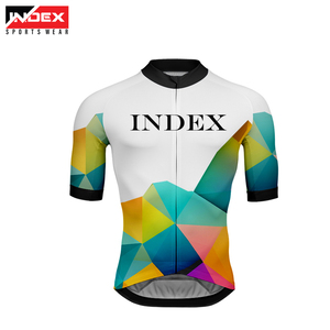 Maillot de cyclisme Index Sportswear à manches courtes, fermeture éclair intégrale, imprimé géométrique, séchage rapide, blanc multicolore, vêtements de vélo pour hommes - Product Image 3