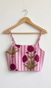 Ensemble 3 pièces en coton 100 % à fleurs roses pour femmes, haut à bretelles spaghetti, pantalon palazzo à jambes larges. - Product Image 4