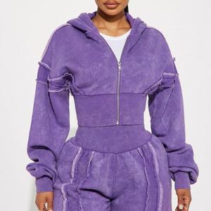 Conjunto de Sudadera con Capucha y Pantalones Cortos Vintage para Mujer, de la Mejor Calidad, Lavado, Liso, con Logotipo Personalizado, Colores y Tallas Disponibles, Ropa Casual Urbana - Product Image 5