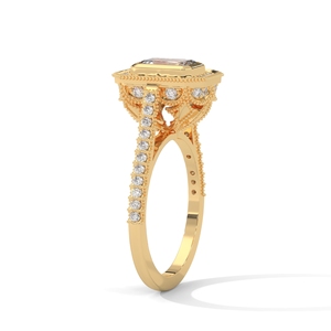 Bague de fiançailles en or avec diamant taille émeraude et halo, style rond brillant, bijoux pour femme - Product Image 2