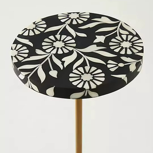 Round Living Room Coffee Table with Cone Tyle Rounded Edge Design Resin Wooden Bone Inlay Side Table Natural Crafts End Table - Product Image 1