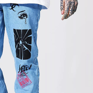 Custom Men’s Baggy Denim Jeans Loose Fit Streetwear Wide Leg Vintage Washed Cotton Jeans Pants for Men - Product Image 3