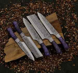 Juego de Cuchillos de Chef de Acero de Damasco Hechos a Mano de Calidad Premium con Mango Personalizado para Uso Profesional en Cocina y Camping, ODM Industrial - Product Image 6