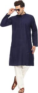 Slim Fit Men's Kurta Pajama <b>Slate</b> Blue Traditional Shalwar Kameez Elegant Soft Fabric Men’s Ethnic Wear 2-Piece Set - Product Image 3