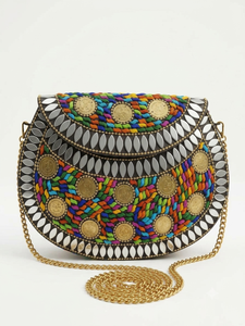 Pochette de soirée artisanale multicolore en mosaïque, ornée de perles, sac à bandoulière métallique de créateur pour femme, idéal pour les fêtes et mariages - Product Image 4