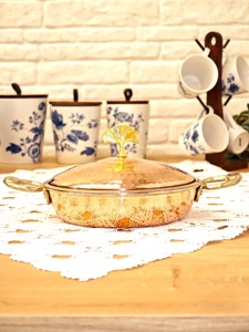 Cacerola Redonda Vintage de Cobre con Tapa de Vidrio y Asas de Aleación de Zinc, Utensilios de Cocina Metálicos Duraderos para Estufas de Gas e Inducción - Product Image 1
