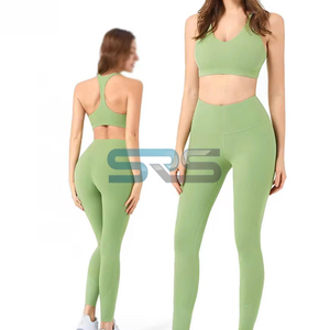 ชุดโยคะกีฬาผู้หญิงคุณภาพสูง 2 ชิ้น เสื้อและกางเกงขาสั้น เอวยางยืด ระบายอากาศได้ดี ทรงเข้ารูป ผ้า SMART FABRIC สำหรับวิ่งลำลอง - Product Image 5