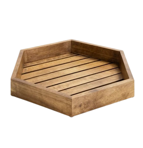 Plato Redondo Resistente para Servir, Plato Hexagonal de Madera Pura para Cocina, Hotel, Restaurante, Bandeja Funcional para Servir - Product Image 1