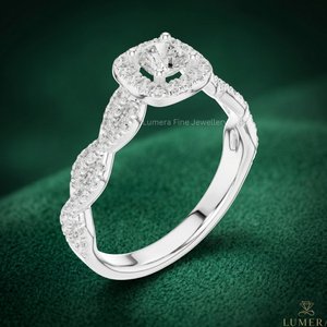 <b>925</b> Sterling <b>Silver</b> Cushion Cut Halo Moissanite Engagement <b>Ring</b> Twisted Pave Band Wedding <b>Ring</b> for Women - Product Image 3