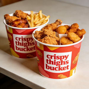 Cubo de Cartón Biodegradable y Ecológico Personalizado para Pollo Frito, Impresión Personalizada, Combo Familiar y para Amigos, Venta al Por Mayor - Product Image 2