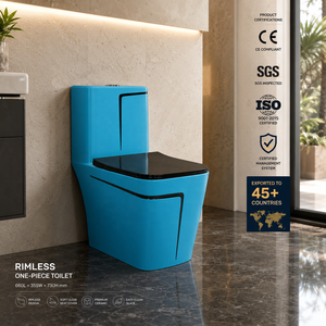 Modern One Piece Ceramic Toilet Square Bowl Dark Blue Design Contemporary Style Floor Mounted Washdown Slow - Product Image 2