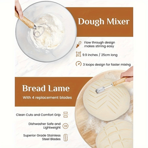 Set di Cestini Ovali per Lievitazione 23 cm + 25 cm con Bastoncino per Impastare Incluso, Kit per Preparazione Yogurt e Pane, Set da Forno - Product Image 6