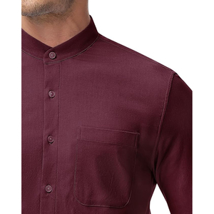 Chemises habillées décontractées pour hommes en mélange polyester/coton, à manches longues, extensibles, infroissables, couleur unie, col montant, fermeture à bouton unique, OEM - Product Image 6
