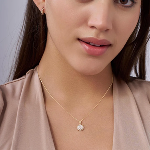 Lab Grown Diamond Necklace 14K Solid Gold DEF Color Round Cluster Diamond Pendant Necklace Dainty Gold Halo Charm Chain Necklace - Product Image 6
