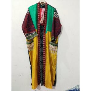 Kimono Maxi de Seda Reciclada Vintage, Vestido Tipo Bata para Mujer, Elegante, con Parches, Cuello en V, Cordón Ajustable, Transpirable, de Secado Rápido, para Verano - Product Image 5