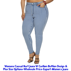 Jeans Ajustados Casuales a Rayas para Mujer con Diseño de Botones Personalizados y Opciones de Tallas Grandes - Precio al por Mayor - Exportación desde Bangladesh - Product Image 3