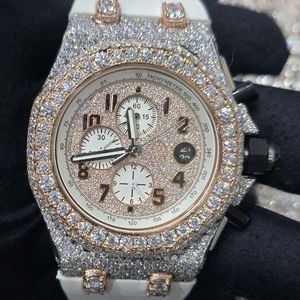 Reloj Cronógrafo Mecánico de Lujo con Moissanita y Acero Inoxidable, Tono Oro y Plata, Esfera Totalmente Pavimentada, Estilo Hip Hop Brillante - Product Image 1