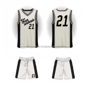 Divisa da basket bianca e nera con logo sublimato del nome della squadra a buon mercato divise da basket della squadra giovanile divise da basket
