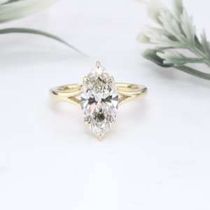 Yellow Gold Marquise Cut Lab Grown Diamond Engagement <b>Ring</b> Split Shank Vintage Filigree <b>Crown</b> Gallery Solitaire Wedding <b>Ring</b> - Product Image 1