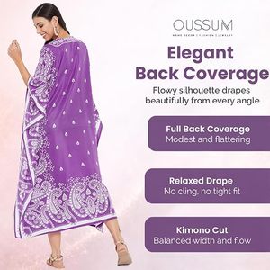 Robe longue kaftan violette à imprimé cachemire, col en V, manches chauve-souris, coupe ample, style bohème décontracté d'été avec ourlet fendu - Product Image 4