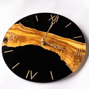 Black and gold wall <b>clock</b> Epoxy resin <b>clock</b> wood <b>clock</b> Roman numeral wall <b>clock</b> Stylish wall <b>clock</b> Epoxy wood <b>clock</b> Luxury <b>clock</b> - Product Image 6