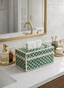 ARIF HANDICRAFT Rectangle Shape Bone Inlay Tissue Paper Box Model AH-00335 Customize Size Home Hotel <b>Table</b> Top Top Finishing - Product Image 1