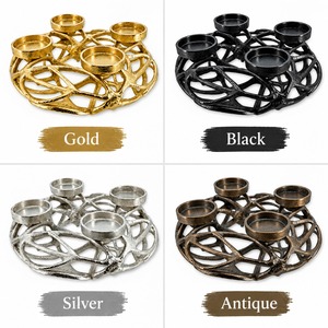 Ensemble de 4 bougeoirs en métal faits à la main, décor de table circulaire moderne pour table à manger, décoration de la maison, hôtel, restaurant - Product Image 3