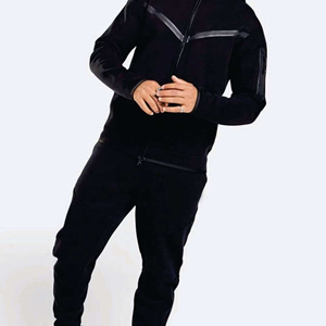 Sweat à capuche zippé intégral et jogging pour homme, noir, en molleton technique imprimé, 69% coton 31% polyester, conception OEM - Product Image 4