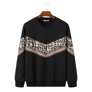 <b>Black</b> Leopard Print Chevron <b>Crew</b> <b>Neck</b> <b>Sweatshirt</b> Long Sleeve Pullover Unisex Casual Top - Product Image 1