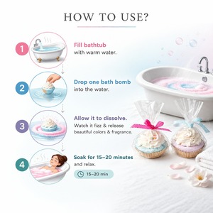 Primeauty Cupcake Bath Bombs Mixed Shapes Gift <b>Box</b> Handmade Natural Rose Dried Flower Bath Fizzies OEM available export quality - Product Image 5