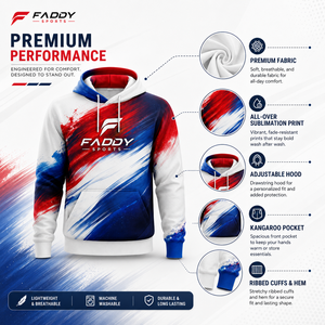 เสื้อฮู้ดดี้ผู้ชายแบบสั่งทำพิเศษ พิมพ์ลายแบบ Sublimation มีกระเป๋าแบบจิงโจ้ แบรนด์ส่วนตัว เสื้อฮู้ดดี้กีฬาพรีเมียม ออกแบบเองได้ - Product Image 5