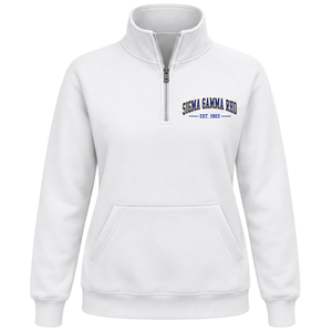 Sudadera blanca con media cremallera para mujer de Sigma Gamma Rho, estilo universitario griego, informal, para uso diario, personalizada - Product Image 1