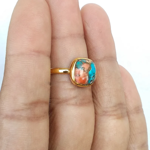 Gold Plated Oyster Ring Handmade Shell Gemstone Ring <b>Statement</b> Jewelry - Product Image 3