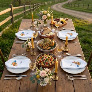 Serviettes en tissu de coton carrées personnalisées, brodées avec un motif de lapin et d'œuf de Pâques, ourlet festonné, serviettes de table personnalisables pour la maison, l'hôtel, le mariage - Product Image 1