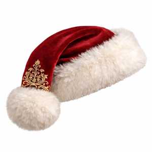 Costume de Père Noël en velours rouge avec bordure en fourrure blanche et broderie de houx pour hommes adultes - Product Image 5