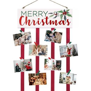 Portacarte Natalizio in Legno con 24 Clip, Insegna 'Buon Natale', Bacheca per Lettere Festive da Appendere a Porta o Parete, Decorazione Natalizia - Product Image 1