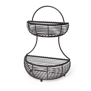 Handicrafts 2 Tier Metal <b>Storage</b> Basket Round Black Wire Basket Stand for Kitchen Sundries Display Decorative <b>Storage</b> Basket - Product Image 5