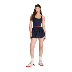 Falda de tenis azul marino para mujer, que absorbe la humedad, con cintura arcoíris y panel de malla, 100% poliéster - Product Image 2