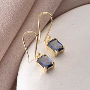 Tanzanite Drop Earrings <b>Emerald</b> Cut December Birthstone 925 Sterling Silver 14K Gold Plated Deep Blue Dangle Jewelry - Product Image 3