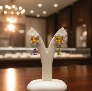 Boucles d'oreilles cocktail jaunes de 4 pouces (10 mm) avec CZ, 12 g, en argent sterling 925 plaqué or 18 carats, bijoux de soirée, cadeau - Product Image 4