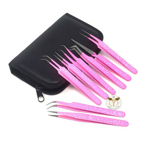 Ensemble professionnel de 8 pinces à cils roses en acier inoxydable, kit de pinces à cils de précision avec étui à fermeture éclair - Product Image 2