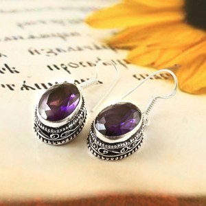 ต่างหูห้อยประดับอเมทิสต์ ทำมือ เงินแท้ 925 ชุบออกซิไดซ์ สไตล์โบโฮ วินเทจ เครื่องประดับอัญมณี ของขวัญสำหรับผู้หญิง สวยสง่า - Product Image 2