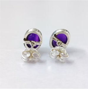 Dainty <b>Sterling</b> <b>Silver</b> Amethyst <b>Studs</b> Simple Oval Purple Gemstone Stackable Earring Fine Jewelry Manufacturer JAIPUR <b>SILVER</b> - Product Image 3