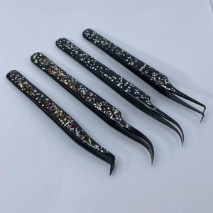 KAAMIR INSTRUMENTS KI-LT-2806 OEM Kit de 4 pinces à cils brillantes noires à paillettes, en acier inoxydable, 90 degrés, 10 mm, lisses - Product Image 6