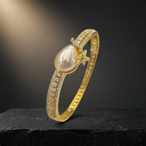 Luxury Brass Imitation Pearl Cuff <b>Bangle</b> <b>Bracelet</b> Imitation Rhodium Plated Cubic Zirconia Ball Classic for Women Wedding Fashion - Product Image 3