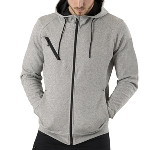 Sweat-shirt à capuche gris pour homme, fermeture éclair, manches longues, poches latérales, coupe classique, style décontracté d'automne, 100% polyester, couleur unie - Product Image 3